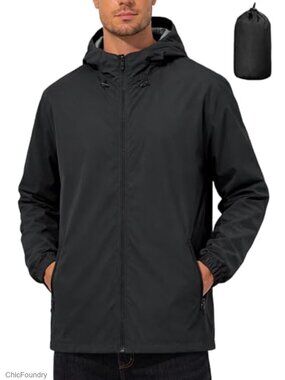 Mens Waterproof Rain Jacket Lightweight Packable Windproof Hooded